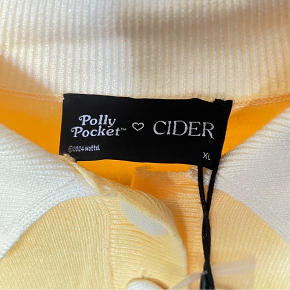 Cider x Polly Pocket Knit Top Womens XL Yellow White Collar Puff Sleeve NWT - Picture 5 of 8